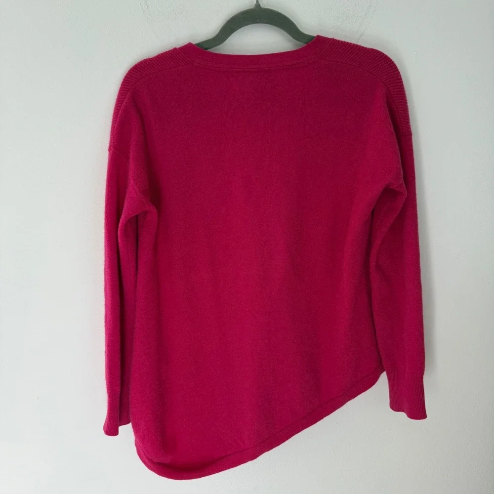 Rachel Zoe Magenta‎ Pink 100% Cashmere Ribbed Asymmetrical V-Neck Sweater XS - Picture 7 of 10
